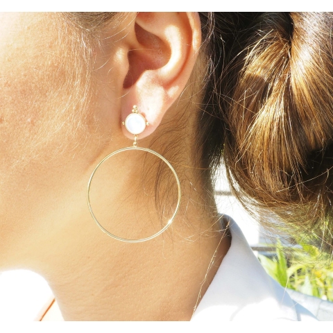 Boucles d'oreilles cercle nacre en acier or jaune - Zag...