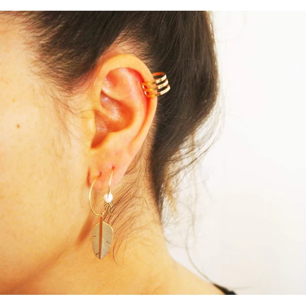 3 row gold steel ear cuff -...