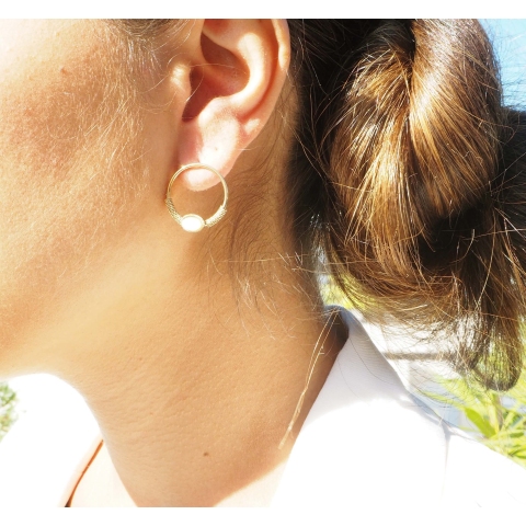 Circle stone earrings blue steel gold - Zag Bijoux