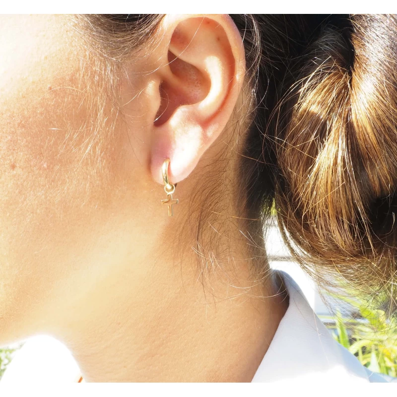 Mini cross gold hoop earrings - Zag Bijoux Mini cross gold hoop earrings - Zag Bijoux