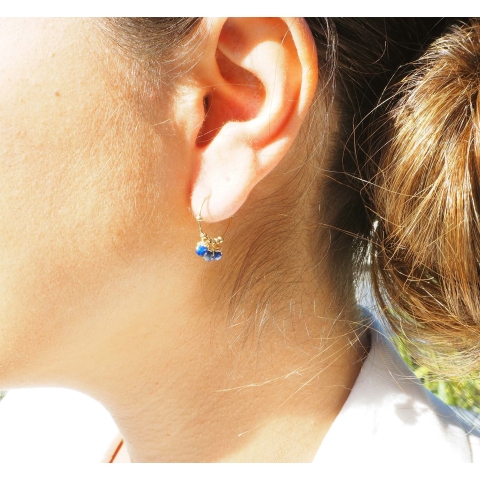 Boucles d'oreilles mini créoles lapis lazuli acier - Zag...