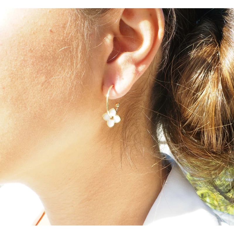Pearly clover silver hoop earrings - Zag Bijoux Pearly clover silver hoop earrings - Zag Bijoux