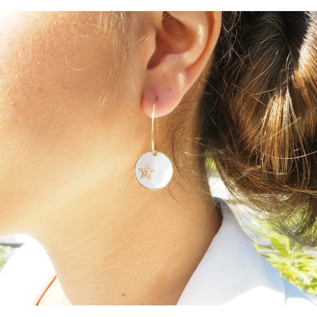 Boucles d'oreilles créoles pastille star nacrées - Zag Bijoux