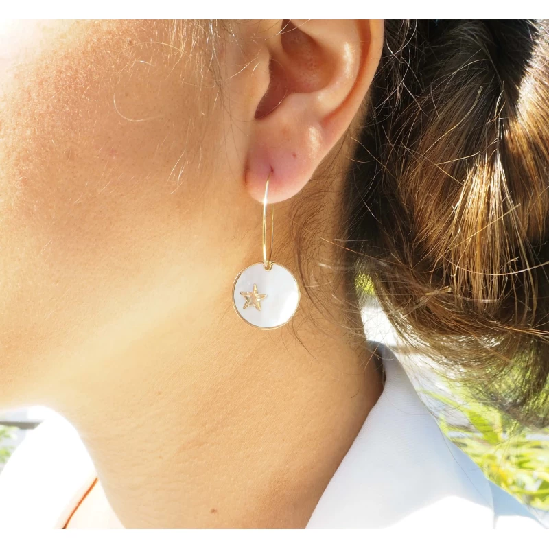 Pearly star pastille gold hoop earrings - Zag Bijoux Pearly star pastille gold hoop earrings - Zag Bijoux