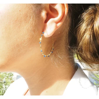 Boucles d'oreilles créoles précieuses lapis lazuli - Zag Bijoux