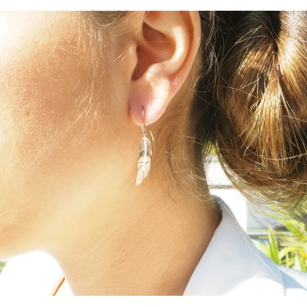 Boucles d'oreilles plume en acier - Zag Bijoux