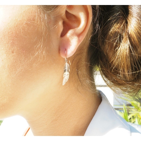 Boucles d'oreilles plume en acier - Zag Bijoux