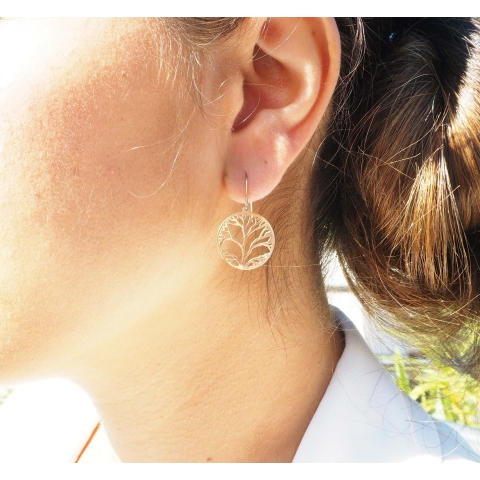 Yellow steel tree life earrings - Zag Bijoux