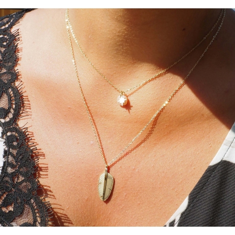 Plume tattoo gold necklace - Zag Bijoux