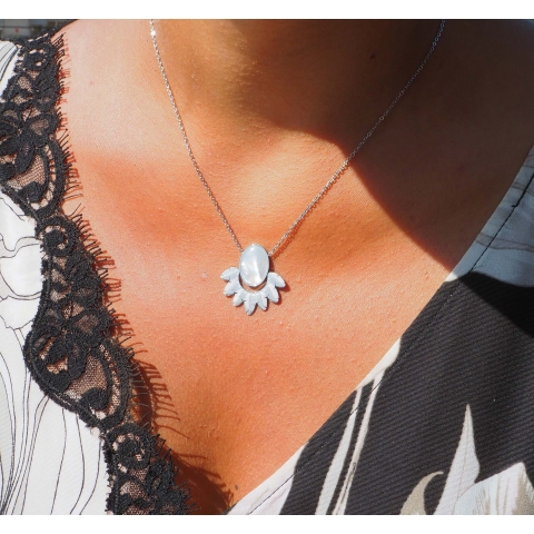 Palm mother of pearl silver necklace - Zag Bijoux