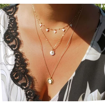 Precioso collar de diamantes en acero amarillo y amazonita - Zag Bijoux