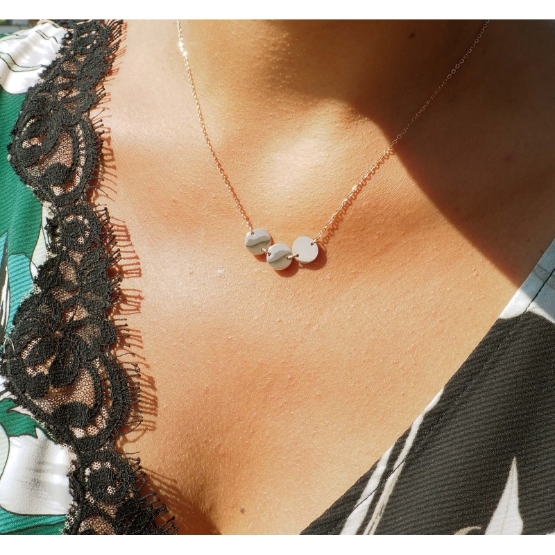 Collier 3 pastilles en acier rose - Zag Bijoux