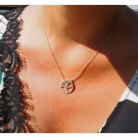 Collier arbre de vie en acier rose - Zag Bijoux