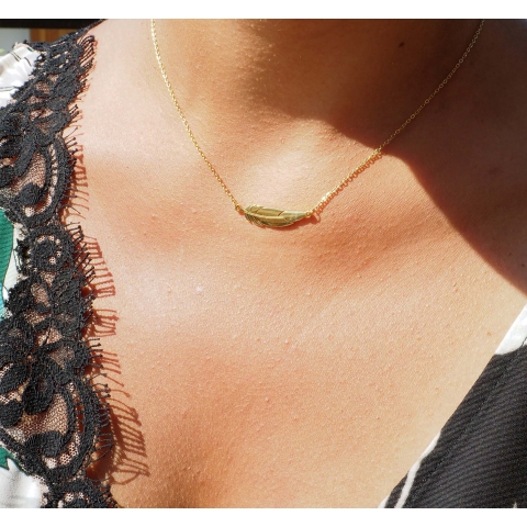 Collier plume en acier jaune - Zag Bijoux