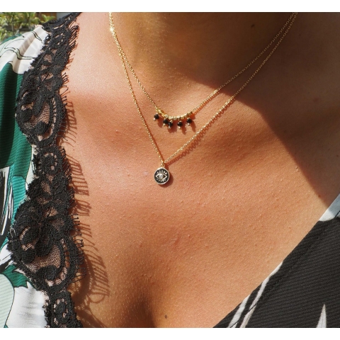 Black enamelled eye gold necklace - Pomme Cannelle