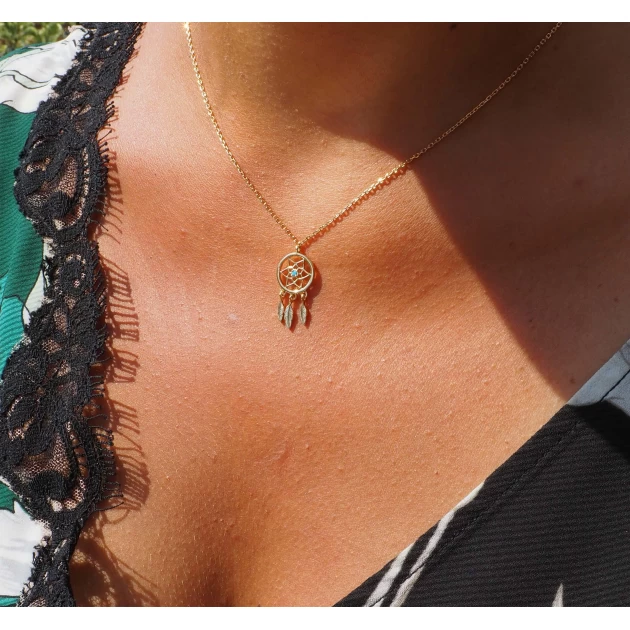 Dreamcatcher turquoise gold necklace - Pomme Cannelle