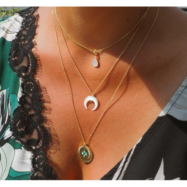 Collier lune nacrée en plaqué or - Pomme Cannelle