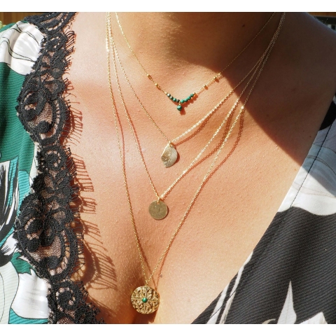 Collier pastille feuille en plaqué or - Pomme Cannelle