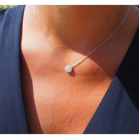 Collier pastille shiny blanc en argent - Pomme Cannelle
