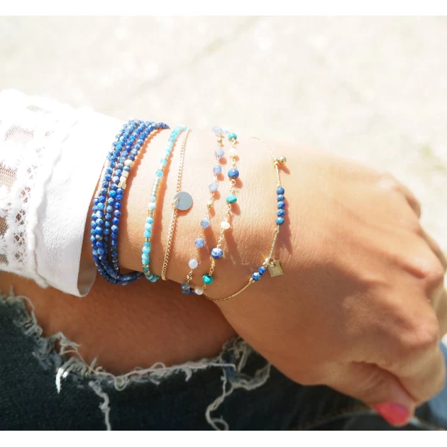 Bracelet stone pastille améthyste en acier or - Zag Bijoux