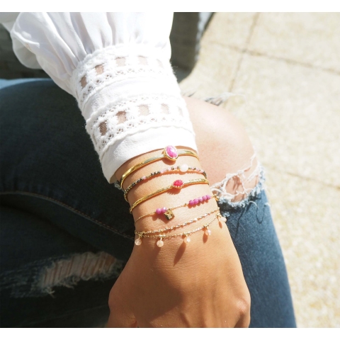 Malachite oval stone bracelet in gold steel - Zag Bijoux