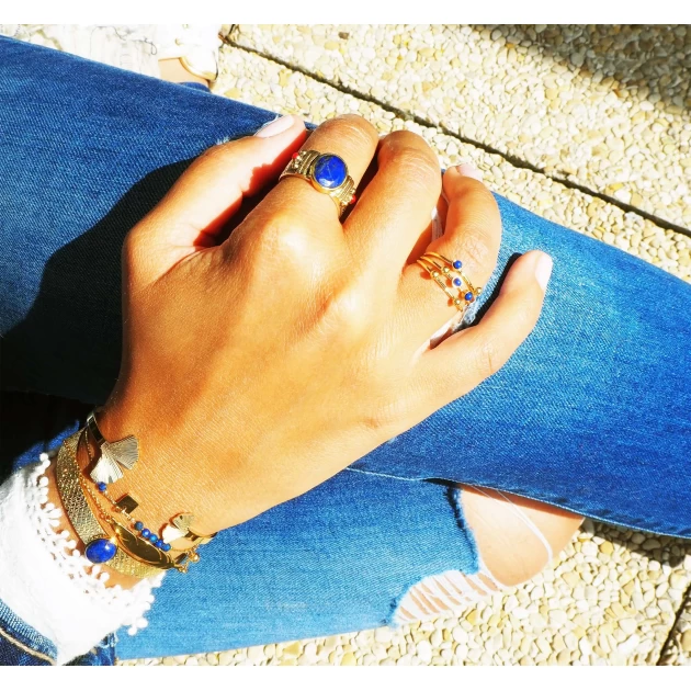 White agate stone ring in gold steel - Zag Bijoux