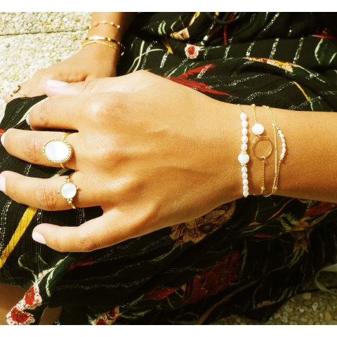 Bague boussole en acier jaune et nacre - Zag Bijoux
