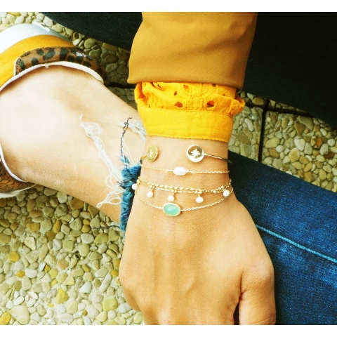 Bracelet médaille aventurine or - Pomme Cannelle