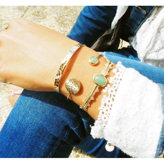 Bracelet jonc aventurine en plaqué or - Pomme Cannelle