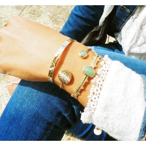 Bracelet jonc pastille aventurine or - Pomme Cannelle