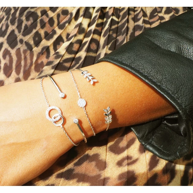 Bracelet jonc lauriers en argent - Pomme Cannelle