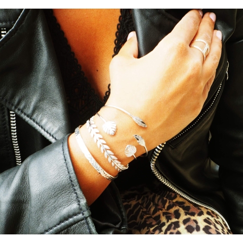 Bracelet jonc plumes duo en plaqué or - Pomme Cannelle