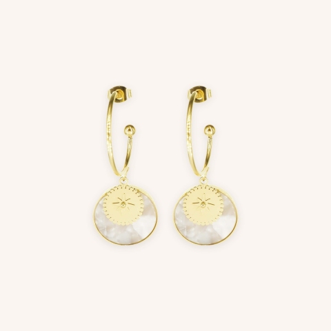 Gold marble mother-of-pearl hoop earrings - Zag Bijoux
