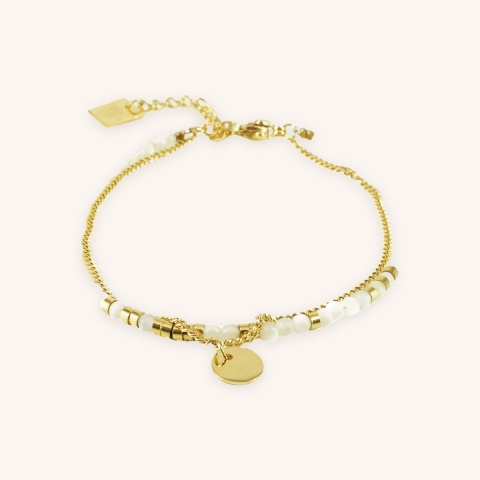 Stone pastille pearly bracelet in gold steel - Zag Bijoux