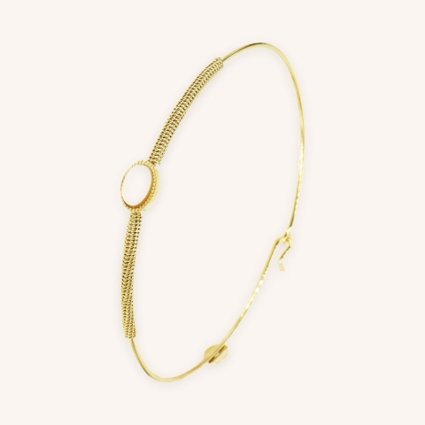 Bracelet jonc stone ovale nacre en acier or jaune - Zag Bijoux