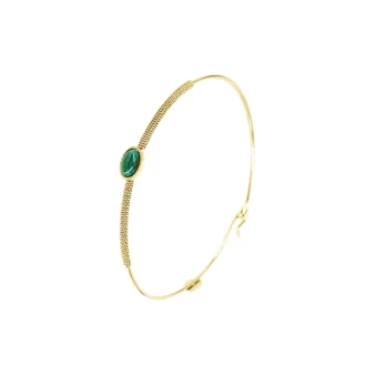 Stone oval malachite bangle bracelet gold steel - Zag Bijoux