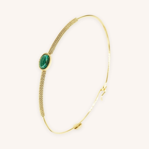 Stone oval malachite bangle bracelet gold steel - Zag Bijoux