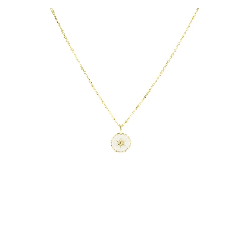 Gold white enamelled sun necklace - Pomme Cannelle