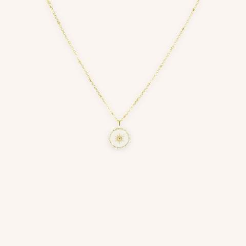 Gold white enamelled sun necklace - Pomme Cannelle