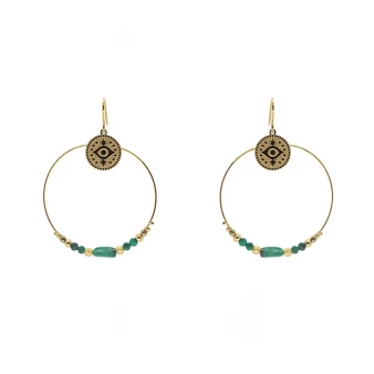 Stone eye malachite gold earrings - Zag Bijoux