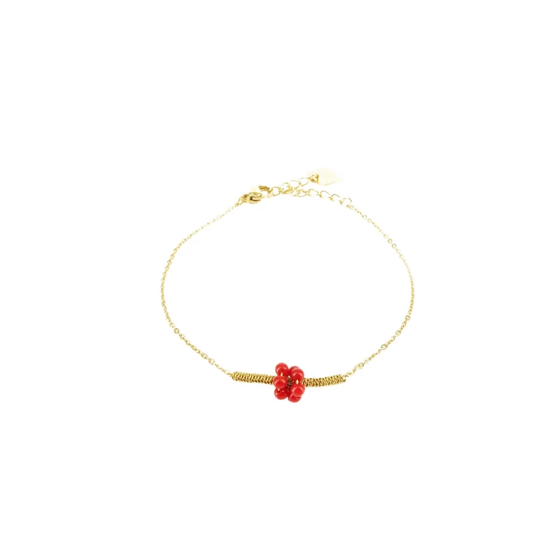 Bracelet grappe corail en acier or jaune - Zag Bijoux
