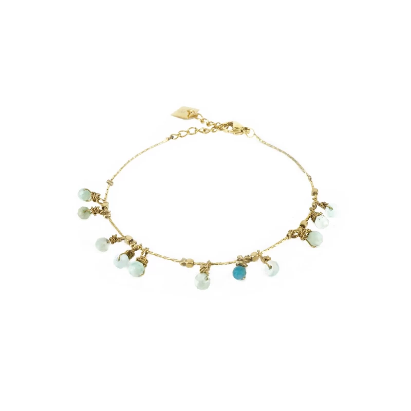 Gold steel amazonite stone tassel bracelet - Zag Bijoux