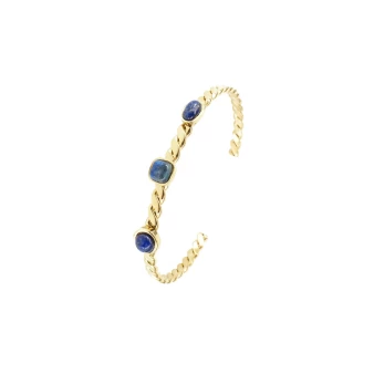 Bracelet jonc 3 stones lapis lazuli acier or jaune - Zag Bijoux