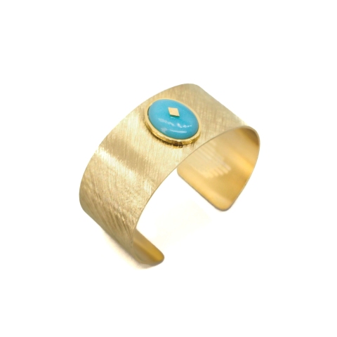 Bracelet manchette gloria en acier et amazonite - Zag Bijoux