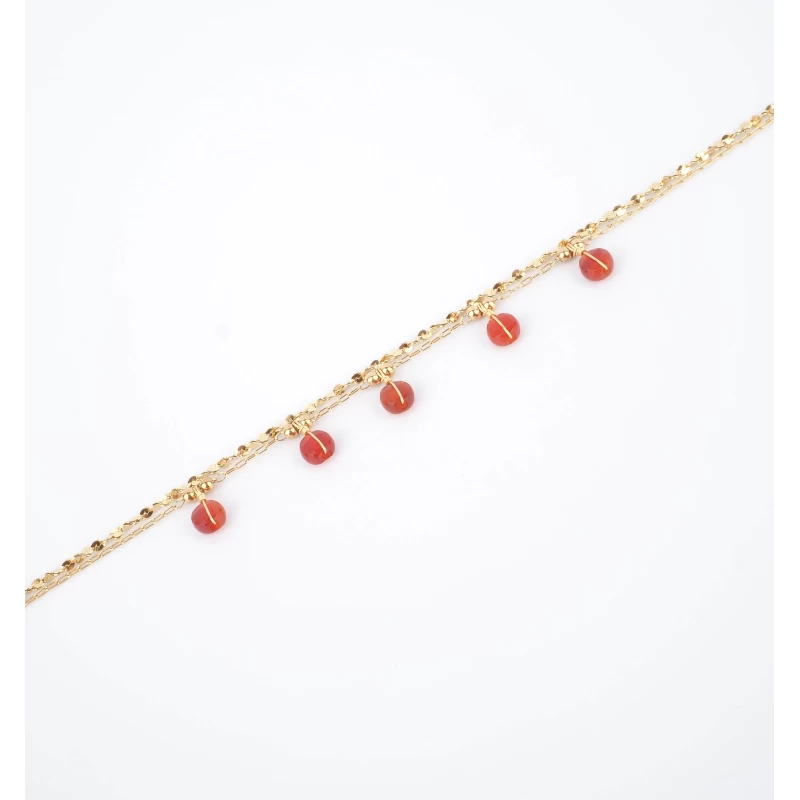Bracelet perle cornaline en acier jaune - Zag bijoux