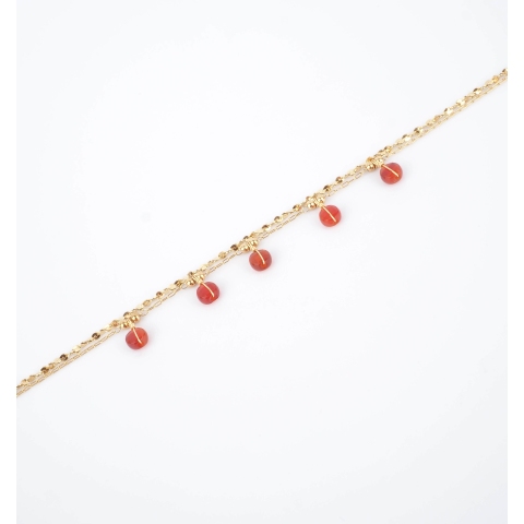 Bracelet perle cornaline en acier jaune - Zag bijoux