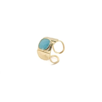 Precioso anillo abanico en acero y amazonita - Zag Bijoux