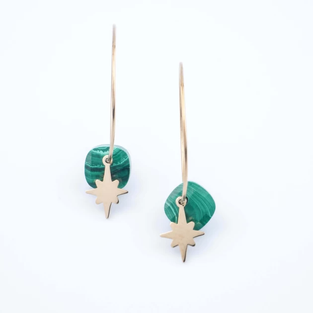Boucles d'oreilles créoles Théa malachite - Zag Bijoux