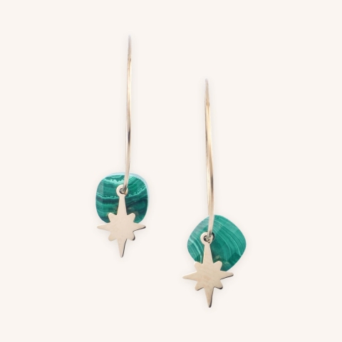 Boucles d'oreilles créoles Théa malachite - Zag Bijoux