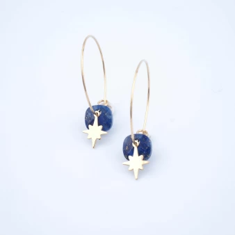 Boucles d'oreilles créoles Théa lapis lazuli - Zag Bijoux